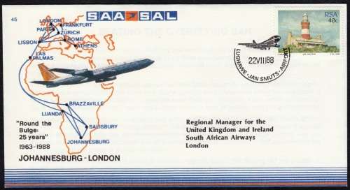 RSA 1988: SAA COVER NO 45 - ROUND THE BULGE 25 years - JHB to LONDON