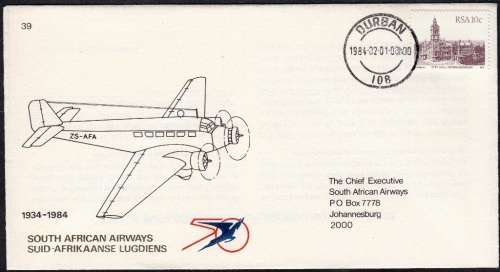 RSA 1984: SAA COVER NO 39 - 50th ANNIVERSARY OF SOUTH AFRICAN AIRWAYS