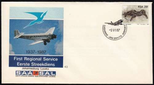 RSA 1987: SAA COVER NO 43 - FIRST REGIONAL SERVICE JHB - LUSAKA
