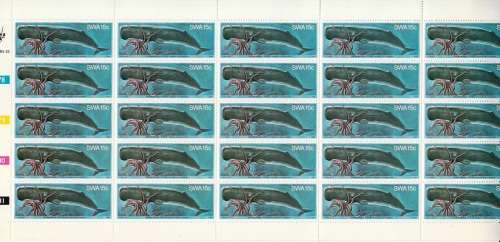 SWA 1980 WHALES 15c FULL SHEET OF 25 MNH (SACC 350)