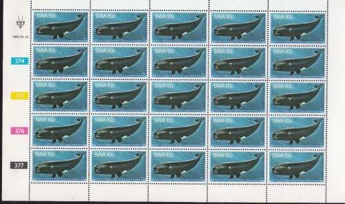 SWA 1980 WHALES 10c FULL SHEET OF 25 MNH (SACC 349)