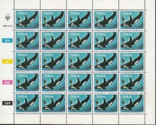 SWA 1980 WHALES 4c FULL SHEET OF 25 MNH (SACC 347)