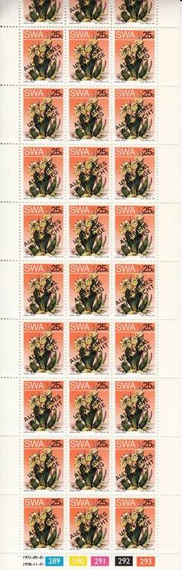 SWA 1978 UNIVERSAL SUFFRAGE OVERPRINT 25c FULL SHEET OF 30 MNH (SACC 338)