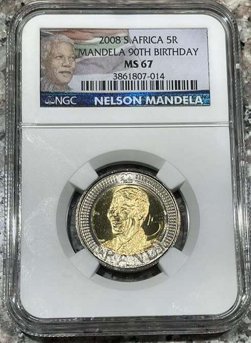 MANDELA 90Th BIRTHDAY 5 Rand - Mandela Label NGC Graded MS 67