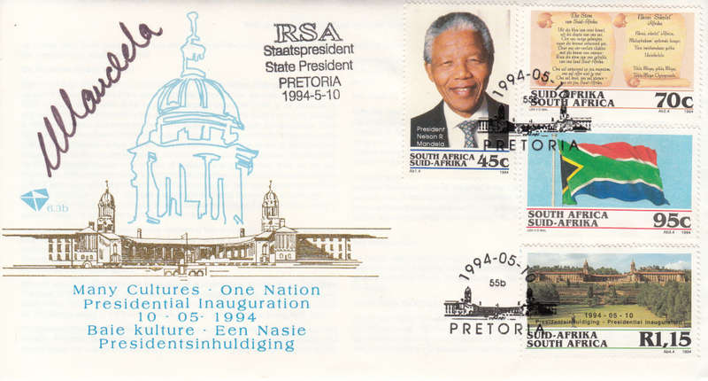 RSA 1994 OFFICIAL FDC 6.3b - PRESIDENTIAL INAUGURATION HAND SIGNED BY PRES. MANDELA