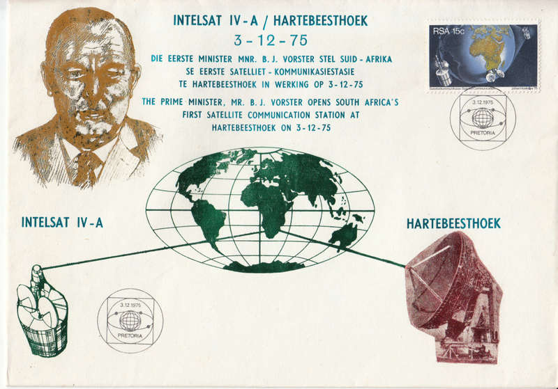 RSA COMM COVER 1975: OPENING OF SA FIRST SATELITE COMS STATION BY PRIME MIN. BJ VORSTER - RARE