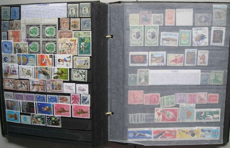 WORLD STAMPS SORTED and FILED 16 PAGES HUNDERDS OF STAMPS (SEE LIST OF COUNTRIES)