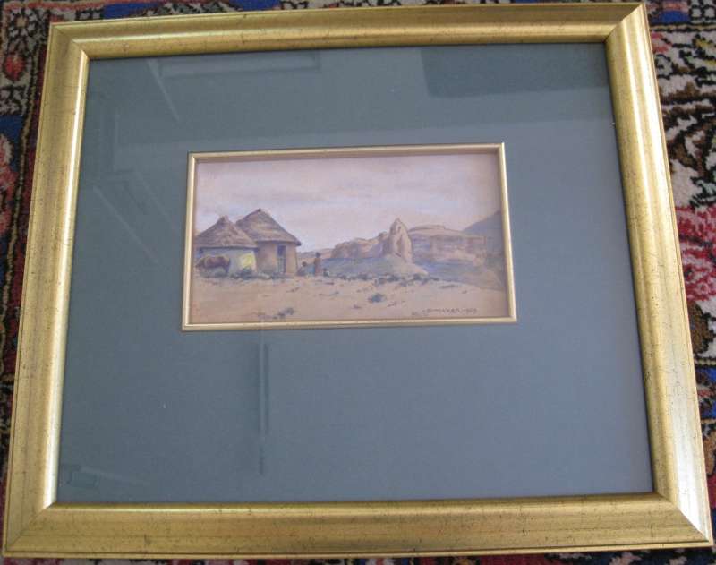 ORIGINAL WATERCOLOUR PAINTING BY ERICH MAYER (1939) - 38x33 cm FRAMED - SIZE 18x10cm