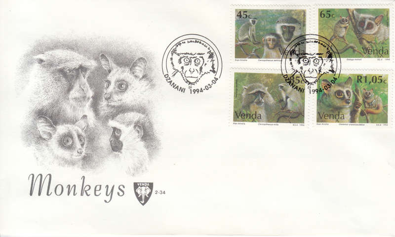VENDA OFFICIAL FDC 2.34 1994: MONKEYS