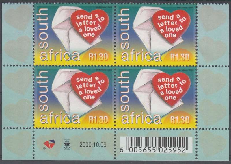RSA 2000: WORLD POST DAY CONTROL BLOCK OF 4 MNH (SACC 1289)