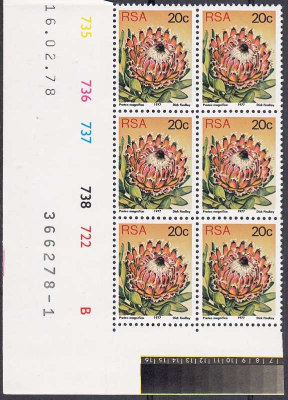 RSA 1978 3rd DEFINITIVE ISSUE 20c MNH CONTROL BLOCKS A +B DATED 16/2/1978 (SACC429)