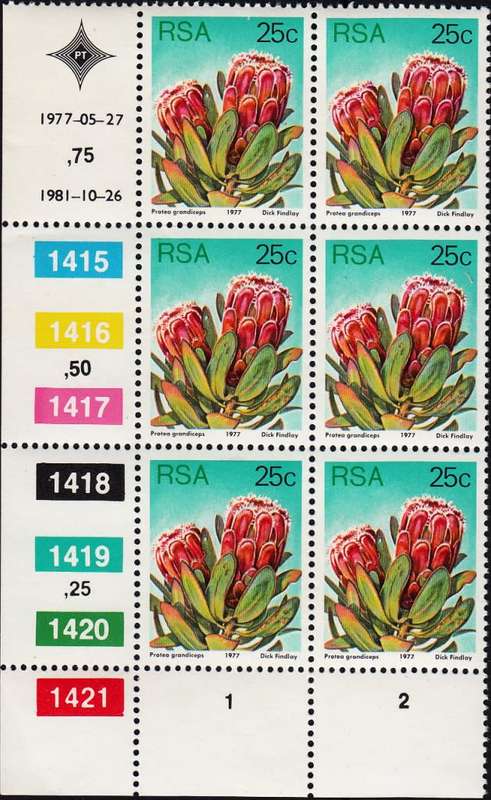 RSA 1978 3rd DEFINITIVE ISSUE 25c MNH CONTROL BLOCK OF 6 DATED 26/10/1981 (SACC430a)