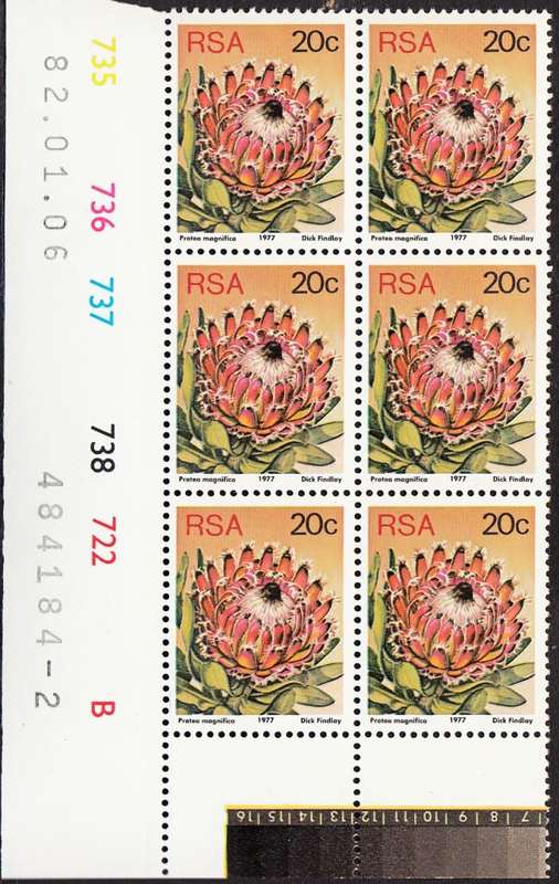 RSA 1982 3rd DEFINITIVE ISSUE 20c MNH CONTROL BLOCK B DATED 6/1/1982 (SACC429a)