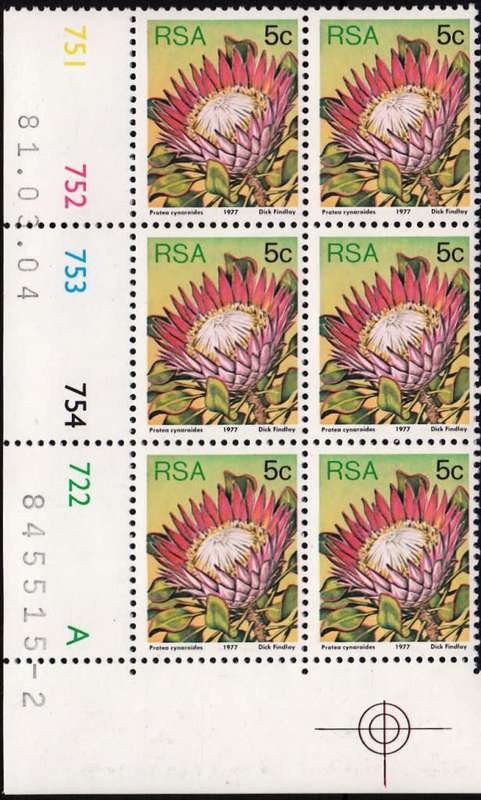 RSA 1981 3rd DEFINITIVE ISSUE 5c MNH CONTROL BLOCKS A + B DATED 4/3/1981 (SACC422a)