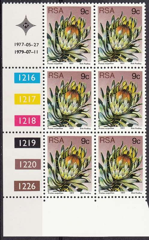 RSA 1979: 3rd DEFINITIVE ISSUE 9c CONTROL BLOCK OF 6 MNH (SACC 426a)