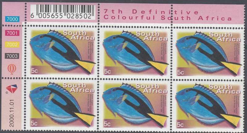 RSA 2000: 7th DEFINITIVE ISSUE 5c CONTROL BLOCK OF 6 DATED 1-11-2000 MNH (SACC1293)