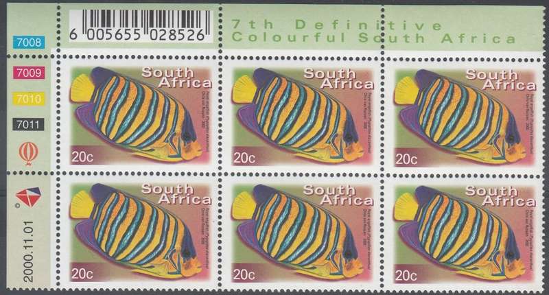 RSA 2000: 7th DEFINITIVE ISSUE 20c CONTROL BLOCK OF 6 DATED 1-11-2000 MNH (SACC1295)