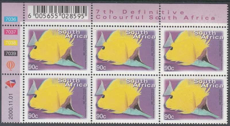 RSA 2000: 7th DEFINITIVE ISSUE 90c CONTROL BLOCK OF 6 DATED 1-11-2000 MNH (SACC1302)