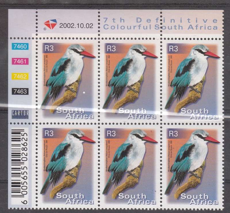 RSA 2002: 7th DEFINITIVE ISSUE R3 CONTROL BLOCK OF 6 DATED 2-10-2002 MNH (SACC1314a)