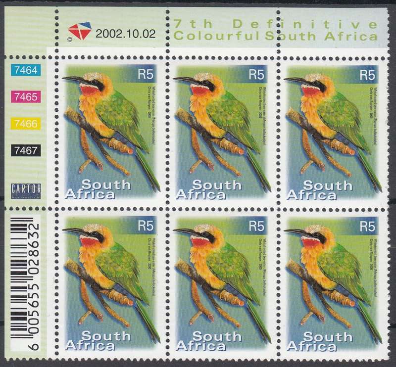 RSA 2002: 7th DEFINITIVE ISSUE R5 CONTROL BLOCK OF 6 DATED 2-10-2002 MNH (SACC1315a)