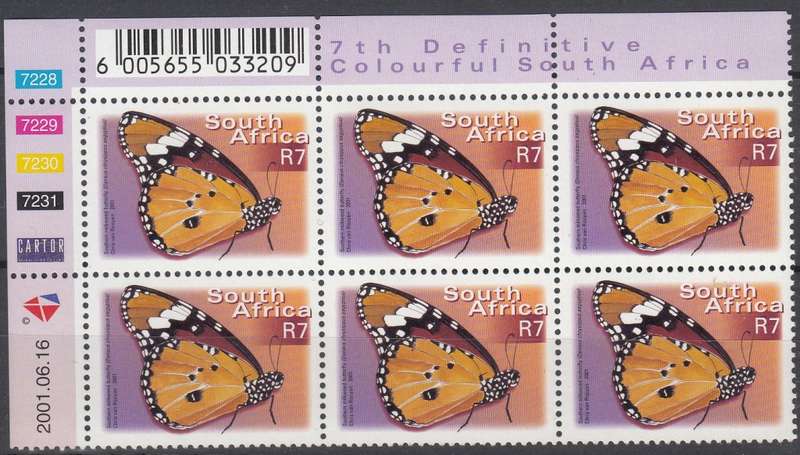 RSA 2001: 7th DEFINITIVE ISSUE R7 CONTROL BLOCK OF 6 DATED 16-6-2001 MNH (SACC1407)
