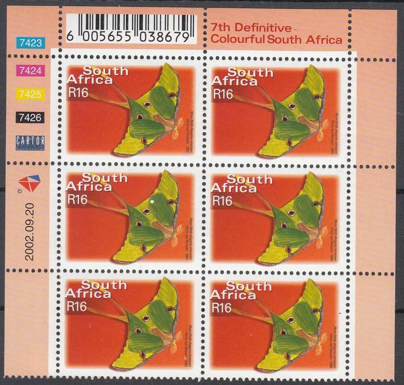 RSA 2002: 7th DEFINITIVE ISSUE R16 CONTROL BLOCK OF 6 DATED 20.9.2002 MNH (SACC1509)