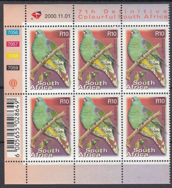RSA 2000: 7th DEFINITIVE ISSUE R10.00 CONTROL BLOCK OF 6 DATED 1.11.2000 MNH (SACC1317)