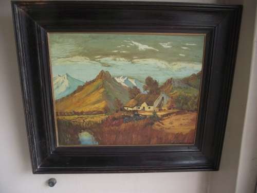 LARGE OIL ON CANVAS BY C.J VAN DER WESTHUIZEN IN A HEAVY WOODEN FRAME