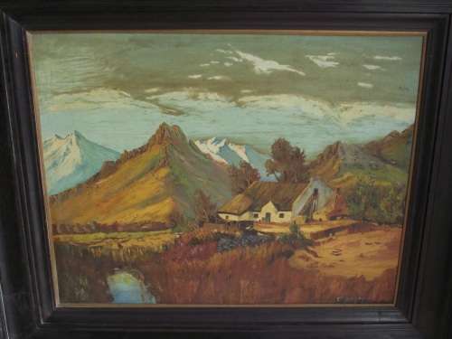 LARGE OIL ON CANVAS BY C.J VAN DER WESTHUIZEN IN A HEAVY WOODEN FRAME