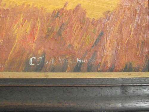 LARGE OIL ON CANVAS BY C.J VAN DER WESTHUIZEN IN A HEAVY WOODEN FRAME
