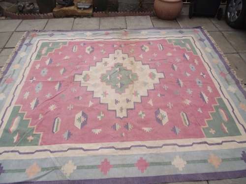 LARGE WELL WORN KELIM RUG