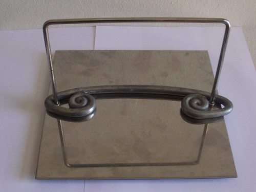 LOVELY CARROL BOYES PEWTER AND STAINLESS SERVIETTE HOLDER, COIL DESIGN