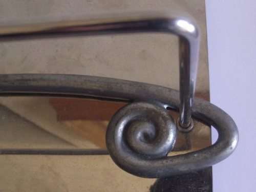 LOVELY CARROL BOYES PEWTER AND STAINLESS SERVIETTE HOLDER, COIL DESIGN