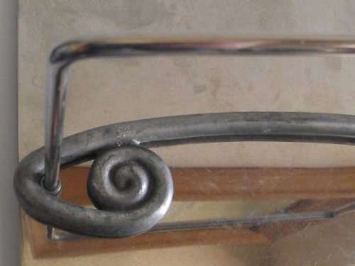 LOVELY CARROL BOYES PEWTER AND STAINLESS SERVIETTE HOLDER, COIL DESIGN