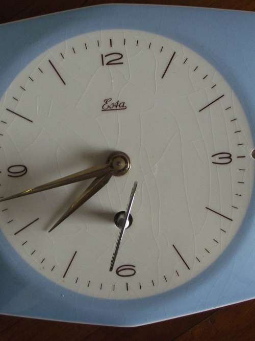 Vintage Powder Blue Porcelain Mechanical  Kitchen Wall Clock