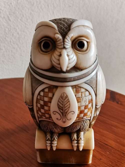 John Biccard bonded marble `Prof` owl figure