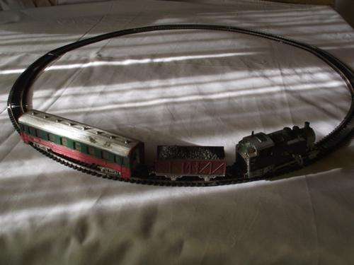 1960's FRENCH PLAYCRAFT JOUEF WIND UP TRAIN 708, CARRIAGE ,COAL HOPPER & TRACKING