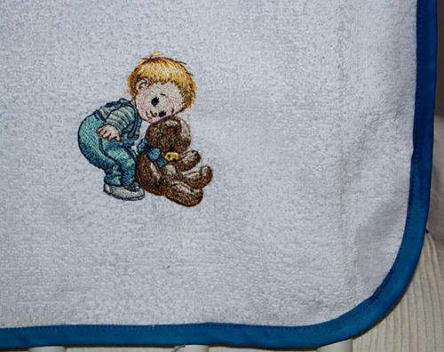 Embroidered White Burp/Dribble Nappy with Bias Binding (Spoegdoek)