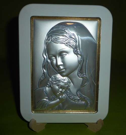 SILVER!!! Framed Madonna and Child (Stamped: MC Ag 5g 101)