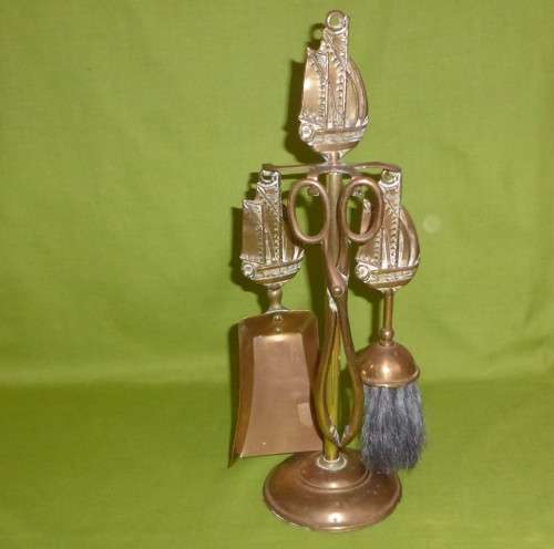 FIRE IRONS!!! Copper and Brass Set (Brush Damaged)