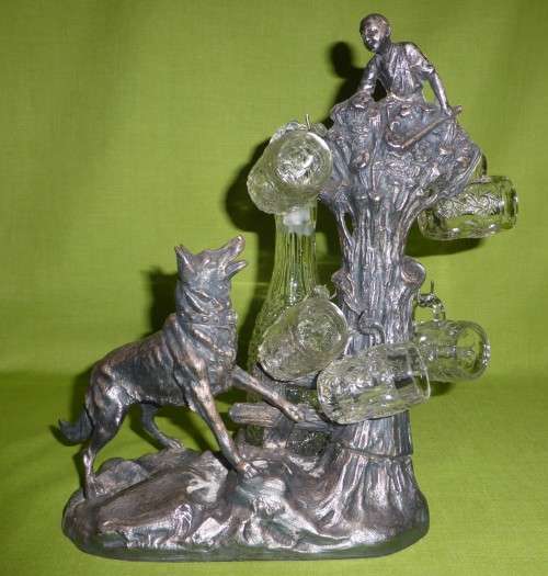 SOLID IRON STAND!!! 1,4kg's! (Appears Handmade) Holding Glass Decanter and Shot Glasses