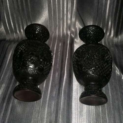 PAIR OF CINNABAR VASES!!! Very Dark Brown, from Thailand!