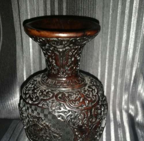 PAIR OF CINNABAR VASES!!! Very Dark Brown, from Thailand!