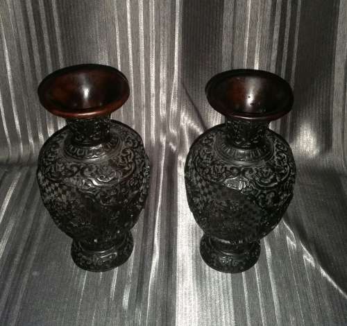 PAIR OF CINNABAR VASES!!! Very Dark Brown, from Thailand!