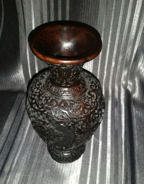 PAIR OF CINNABAR VASES!!! Very Dark Brown, from Thailand!