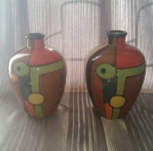 MAGNIFICENT MATCHING PAIR!!! Large Colourful Ceramic Vases