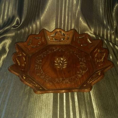 LARGE HANDMADE!!! Wooden Fruit Bowl (Carved and Inlaid)