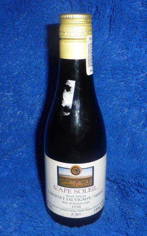 1998 Sealed 187ml Bottle of Red Wine, CAPE SOLEIL, S.A. - Postage R50