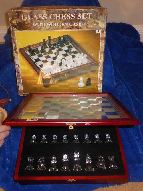 All-Glass Chess Set in Wooden Case - POSTAGE R60