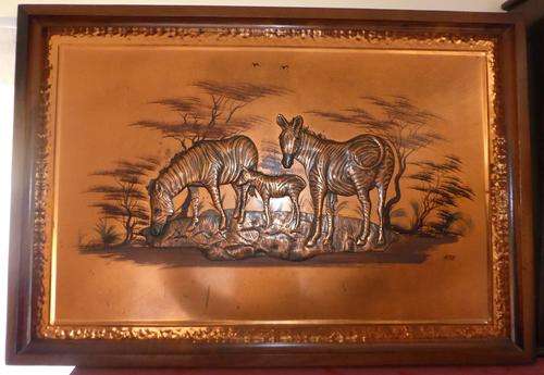 LARGE! Rhodesian "Pure Copper" Wooden Framed Plaque, H.T.E., DENNIS THOMSON ORIGINALS - Postage R120
